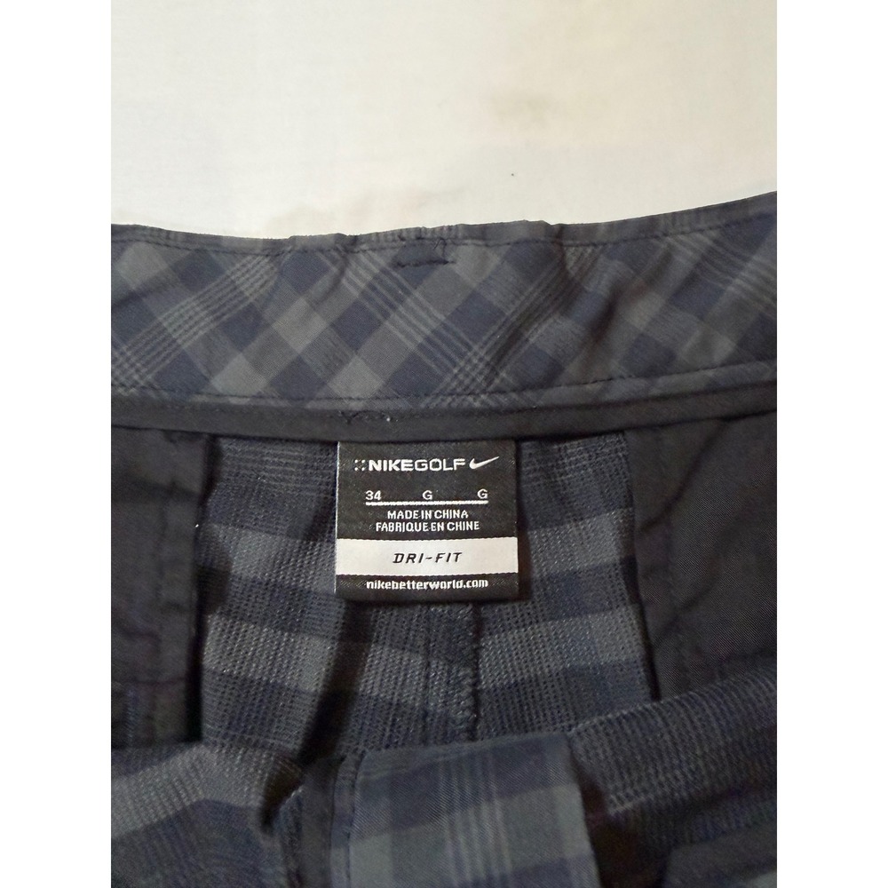 Nike Golf Dri-FIT Plaid Shorts Mens 34 Grey Black Check Flat Front Performance - Picture 2 of 6